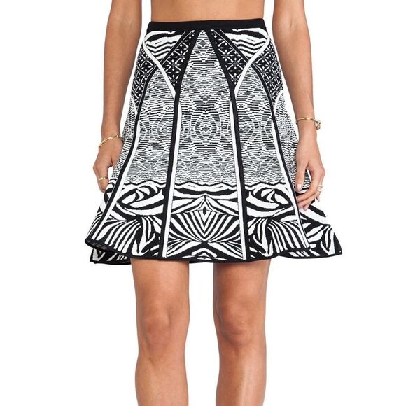 Diana Von Furstenberg Samara Knit Black and White A-Line Skirt in Zebra Tattoo S - Picture 2 of 7